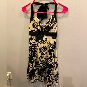 Tan/black paisley patterned halter dress